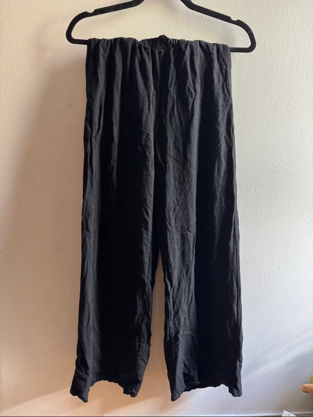 Xs cotton/linen Black Elastic-Waist Casual Pants